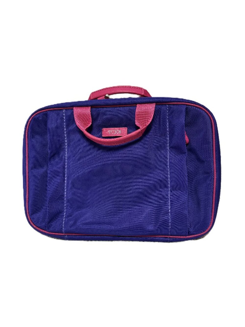 TUMI Nylon Toiletry Cosmetic Travel Bag Case Purple Pink Leather Details NEW